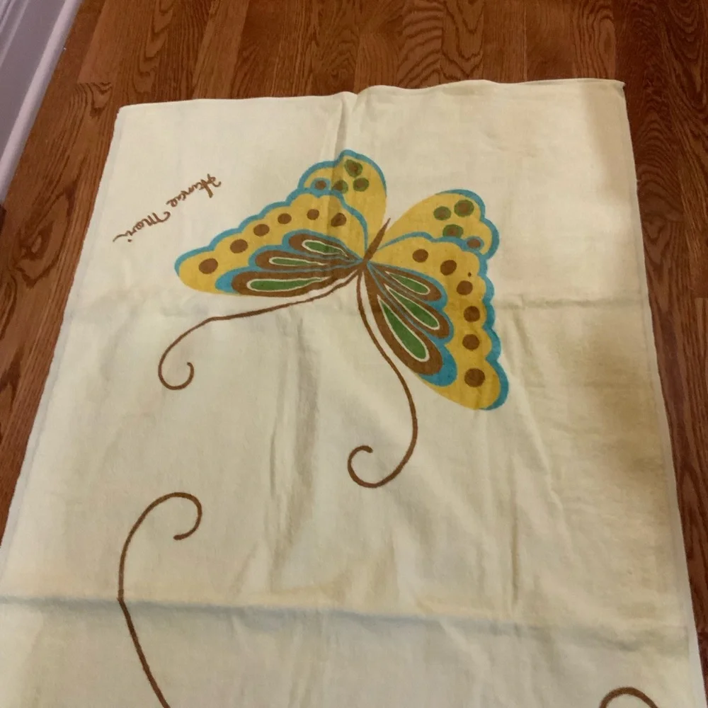 Vintage Martex Bath Towel and Washcloth Yellow Butterfly Set USA NOS